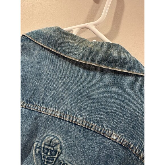 Vintage Denim Jean Jacket Coat Embossed Football Player Graphic X-Large Made USA - Picture 11 of 13